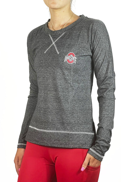 The Ohio State Buckeyes Long Sleeve Contrast Stitch Womens Shirt- Heather Black