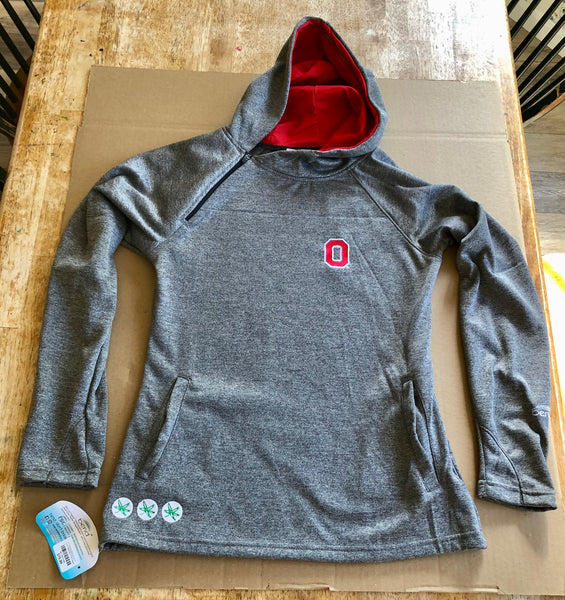 Ohio State Buckeyes Block O Logo Asym Zip Hoody Pullover Womens Gray