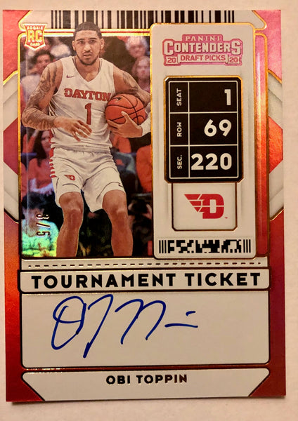 2020 Panini Contenders Draft Picks Obi Toppin Tournament Finals  Ticket Autographed Rookie Card RC #52 #3/5